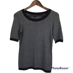 Talbots Womens Blue Cream Popover Short Sleeves Lightweight Sweater Size XS